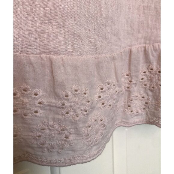 Terzo Millennio Top Womens Small 100% Linen Embroidered Hem Oversized Lagenlook - Picture 4 of 8